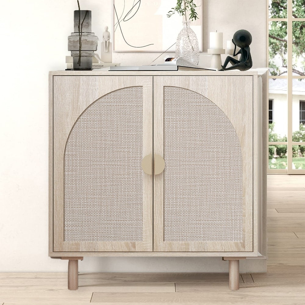 Rattan Storage Accent Cabinet with Doors, Sideboard Buffet Cabinet - 29.53"Lx15.75"Wx31.5"H Natural