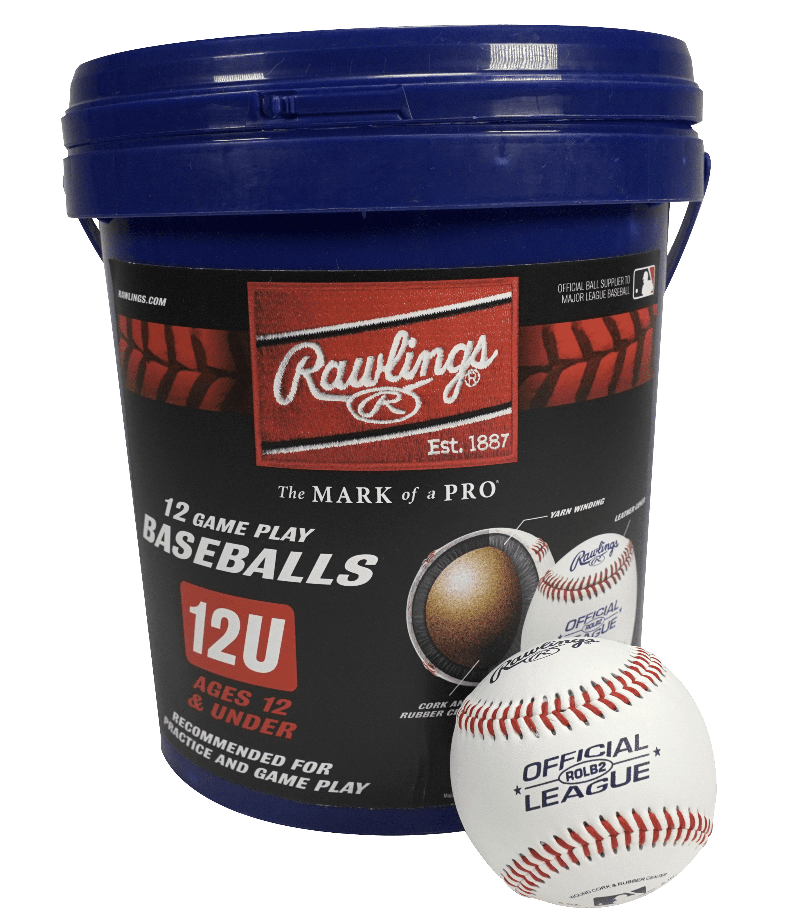 Rawlings ROLB2 12U Official League Youth Practice Baseball Bucket, 12 Count