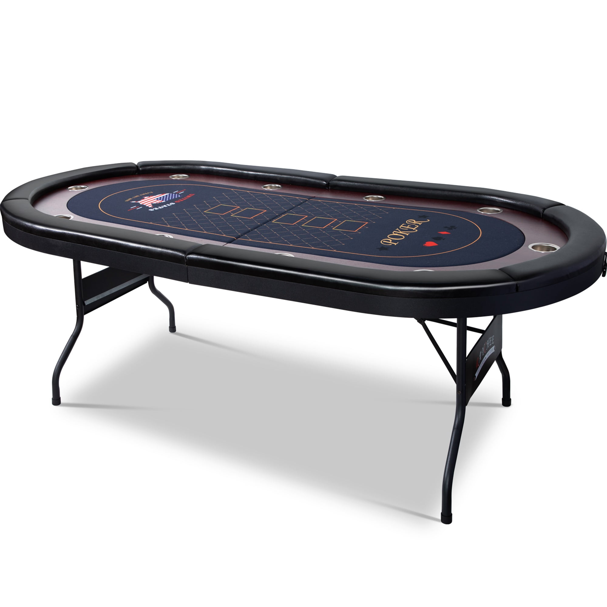 RayChee 86" Folding 10 Player Poker Table, Foldable Texas Holdem Table for Game Room with Padded Rails and Cup Holders, No Assembly Required