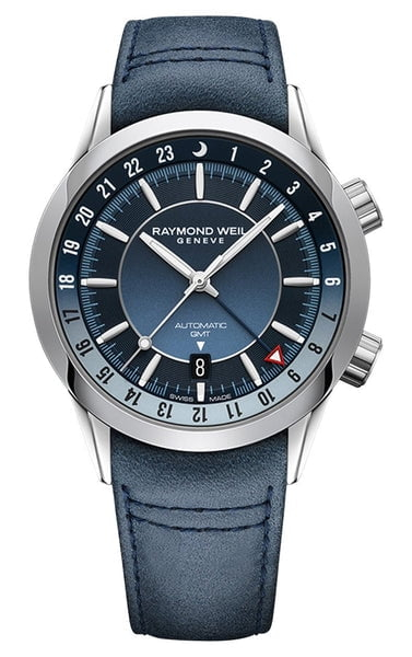 Raymond Weil Freelancer Automatic GMT Blue Dial Leather Strap Men's Watch 2761-STC-50001