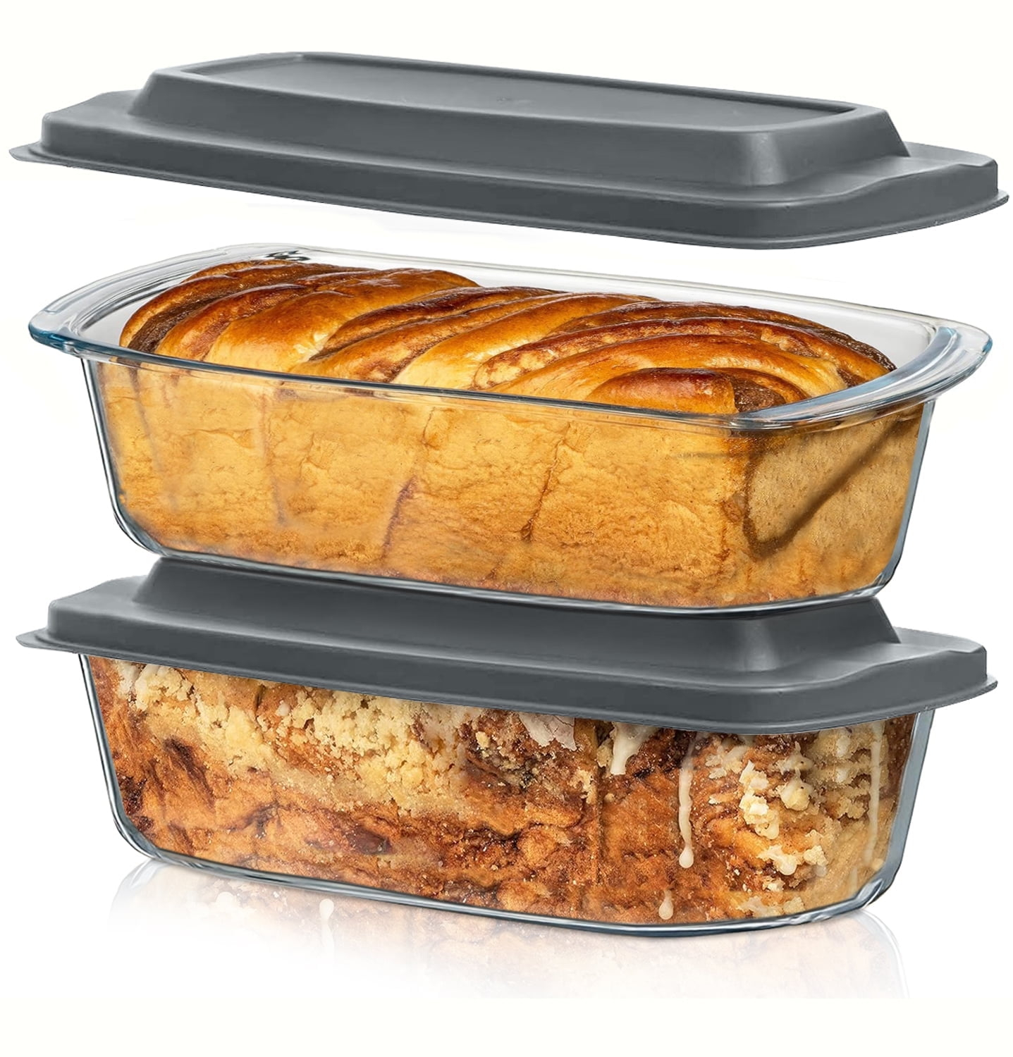 Razab 1800ml Large Glass Loaf Pans with Lids (Set of 2) 10 x 5in Bread Baking Pans, Bpa Free with Easy-Grip Handles