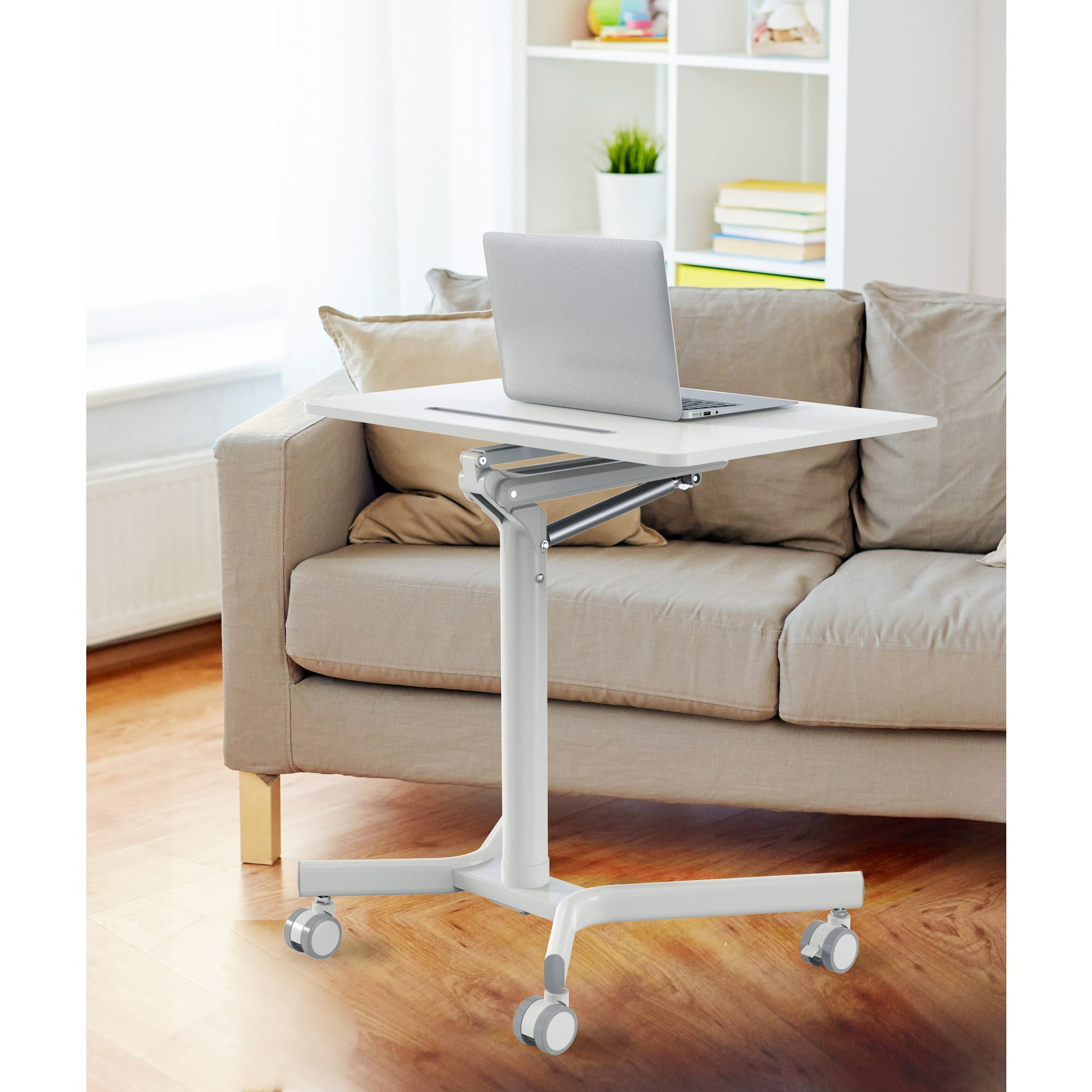 Realspace® 28"W Mobile Sit-to-Stand Compact Desk/Laptop Cart Workstation, 28-3/4"H x 28"W x 22-1/16"D, White