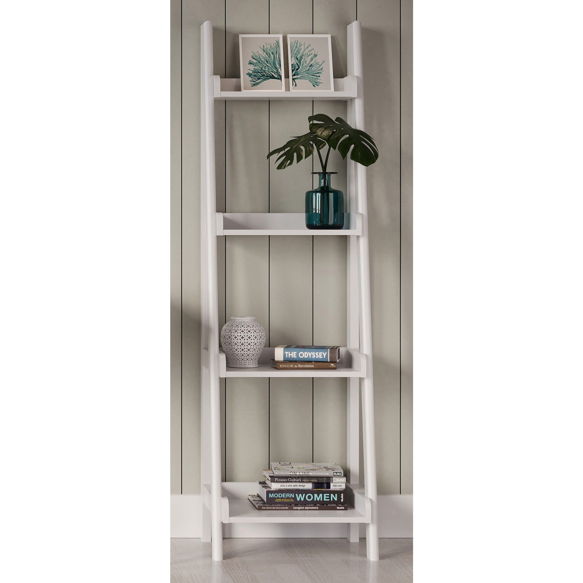 Realspace® 60"H 4-Shelf Narrow Ladder Bookcase, White