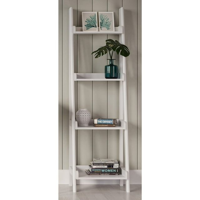 Realspace® 60"H 4-Shelf Narrow Ladder Bookcase, White