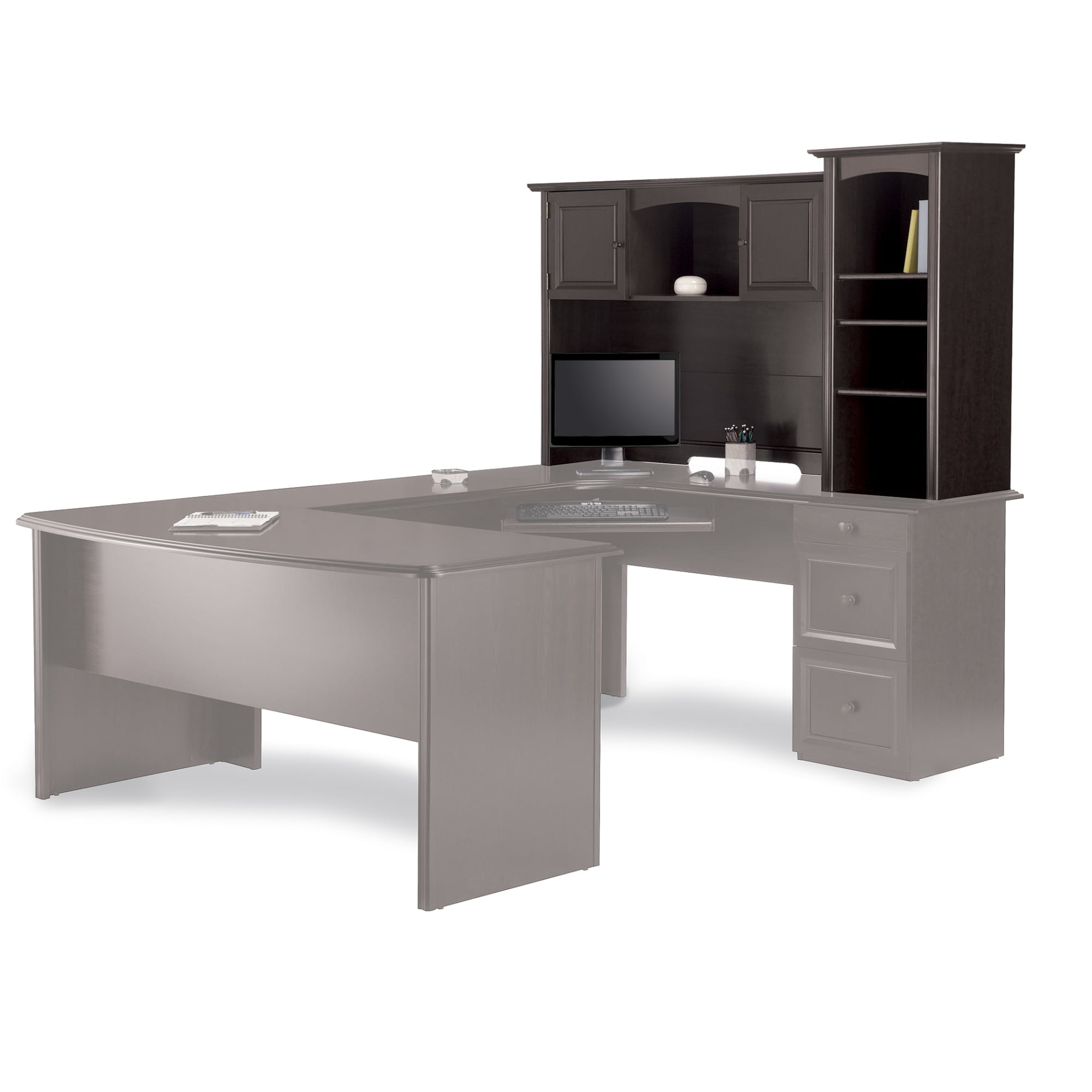 Realspace® Broadstreet 65"W Hutch For U-Shaped Desk, Walnut