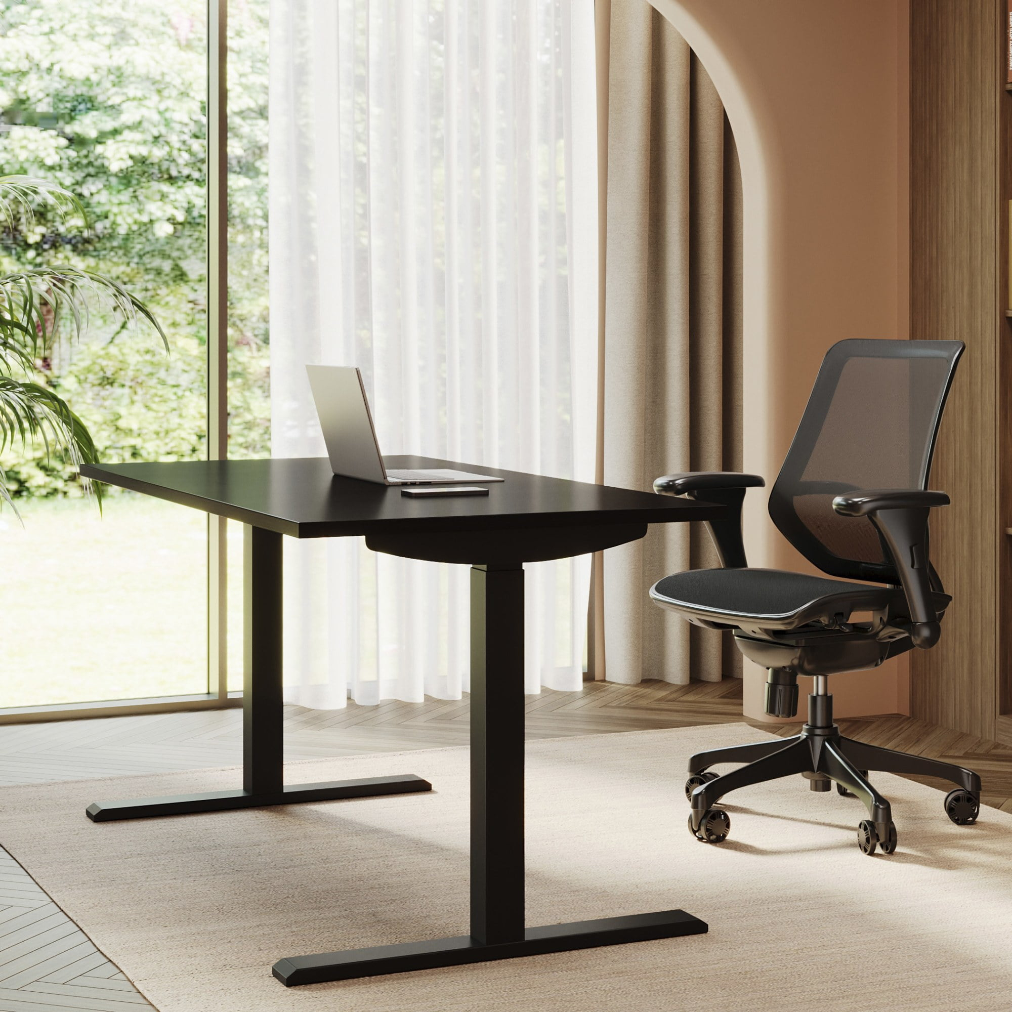 Realspace® Magellan 60"W Pneumatic Height-Adjustable Standing Desk, Espresso