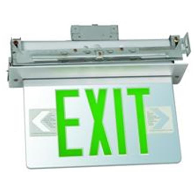 Recessed Mount Edge Lit LED Exit Signs Green on Clear Panel Aluminum Housing