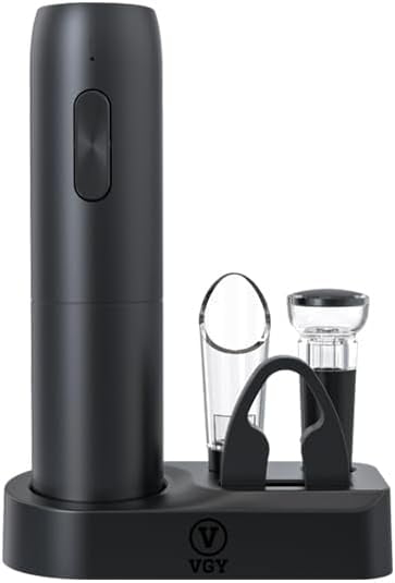 Electric Wine Opener Set, Rechargeable Electric Wine Bottle Opener With Charging Base, Foil Cutter, Wine Aerator And Vacuum Stopper, Gifts For Wine Lovers, Black
