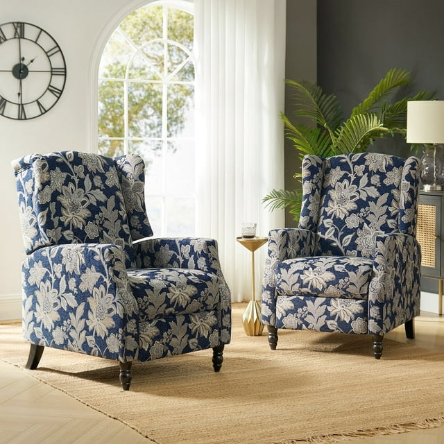 Push Back Recliner Chair Set of 2 Wingback Manual Fabric Upholstered Home Theater Couches Garden