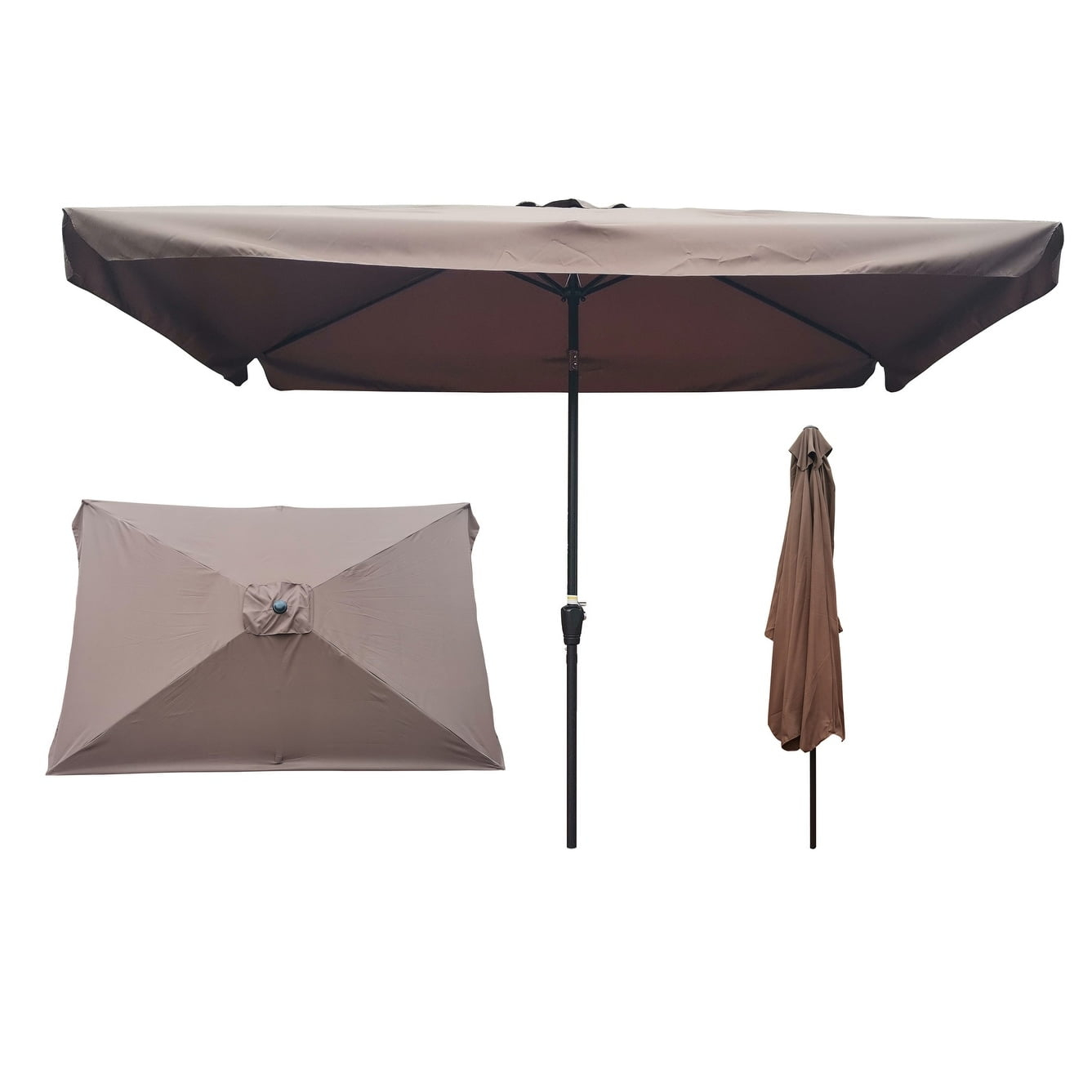Rectangular Patio Umbrella Outdoor Market Umbrellas with Crank and Push Button Tilt Chocolate