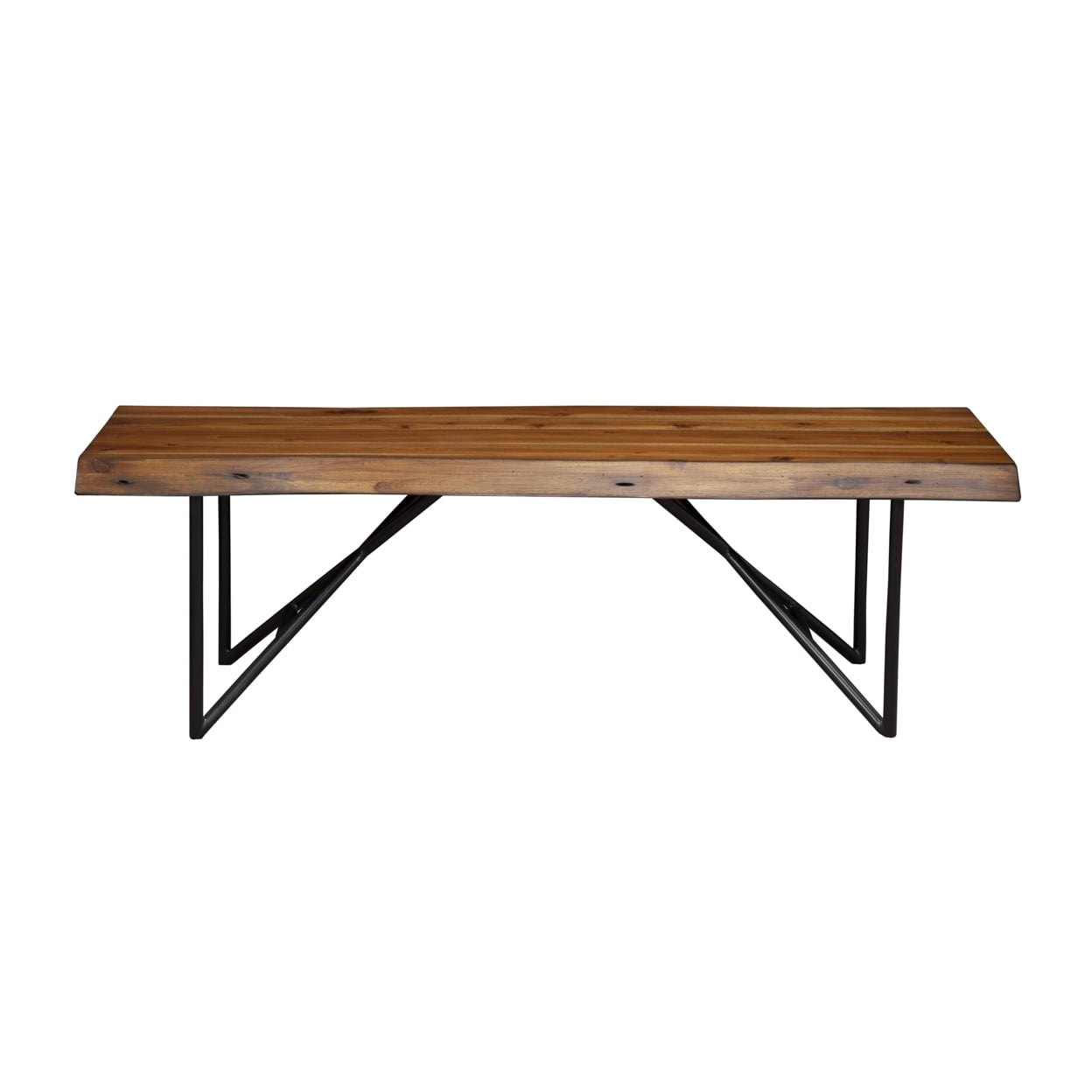 Rectangular Wooden Bench With Metal Angular Legs and Live Edge Look, Brown and Black- Saltoro Sherpi