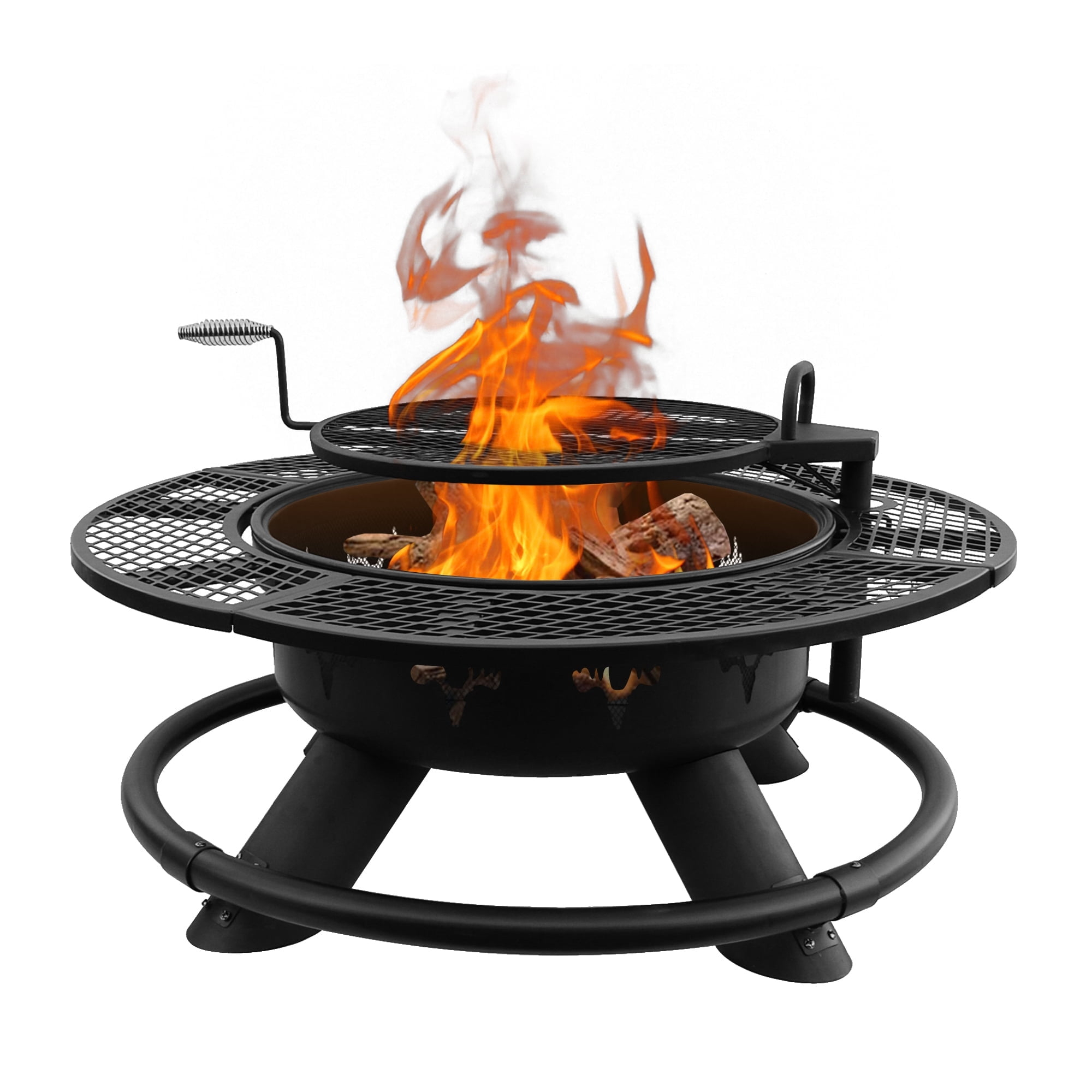 Red Mountain Valley Outdoor Fire Pit 47'' with Adjustable Grill, Outdoor Large Wood Burning BBQ Firepit Bowl, Bonfire Fire Pits with Cooking grates, 2-in-1 Steel Table for Backyard, Patio Picnic