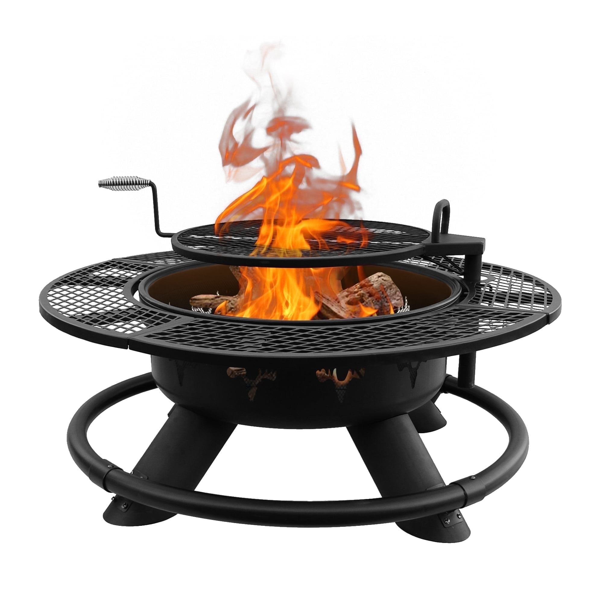 Red Mountain Valley Outdoor Fire Pit 47'' with Adjustable Grill, Outdoor Large Wood Burning BBQ Firepit Bowl, Bonfire Fire Pits with Cooking grates, 2-in-1 Steel Table for Backyard, Patio Picnic