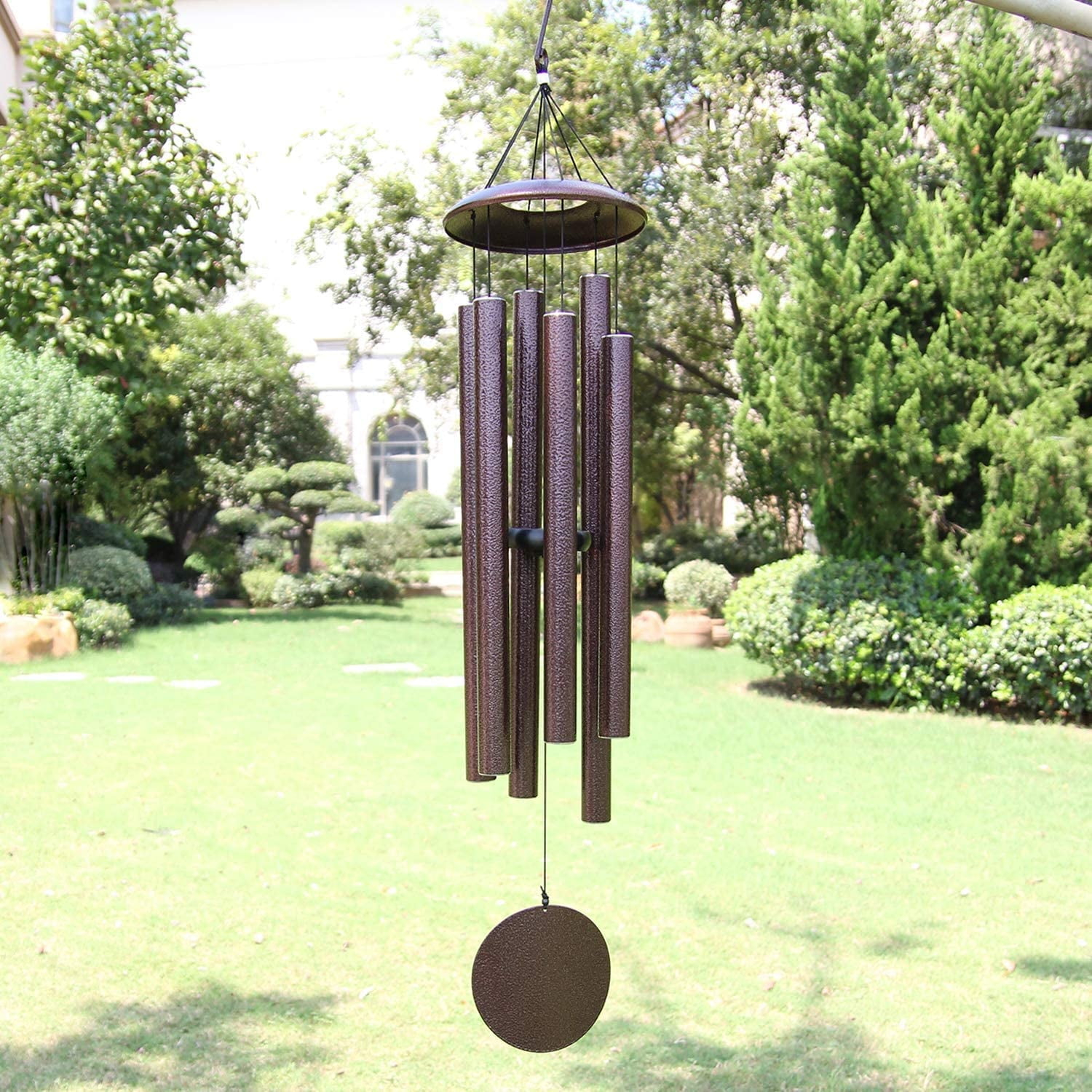 BSHAPPLUS® 45" Wind Chimes for Outside, Heavy Duty Wind Chimes,Memorial Wind Chimes with 6 Large Deep Tone Aluminum Tubes for loss of loved one,Home Garden Hanging Decor,Brown