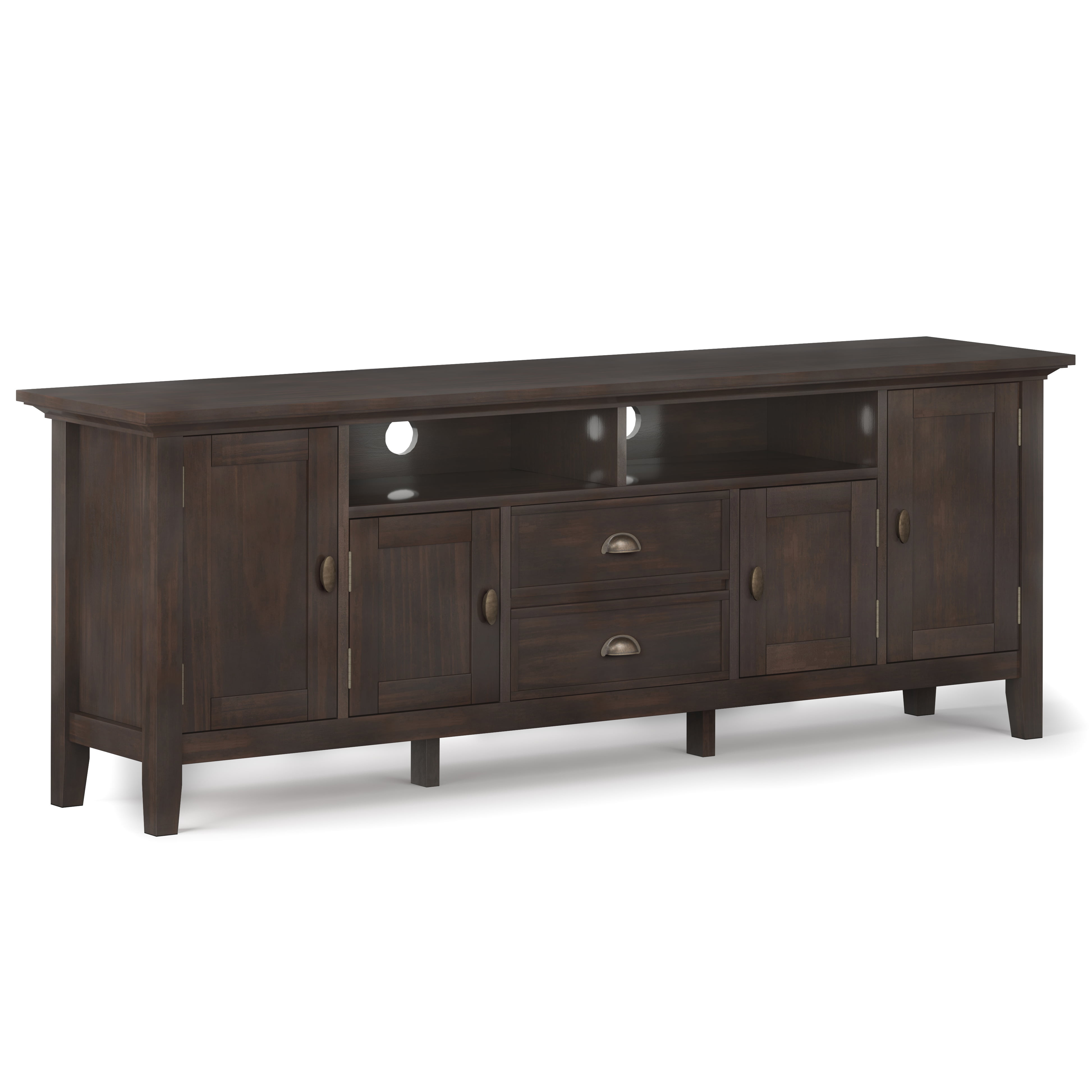 Simpli Home Redmond Wood 72" Transitional TV Media Stand in Brunette Brown For TVs up to 80"