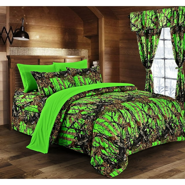 Regal Comfort Camouflage 3-Piece Biohazard Green Camouflage Comforter Set, Full/Queen