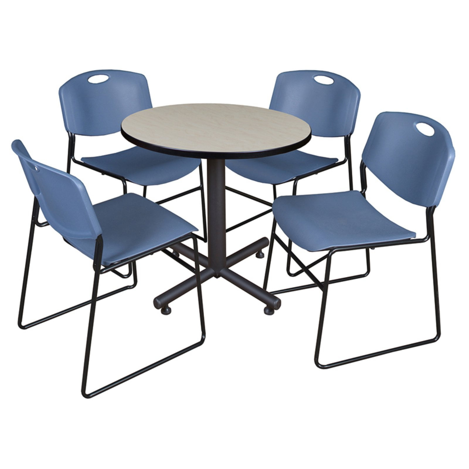 Regency Kobe 42 in. Round X-Base Breakroom Table- Maple, 4 Zeng Stack Chairs- Grey