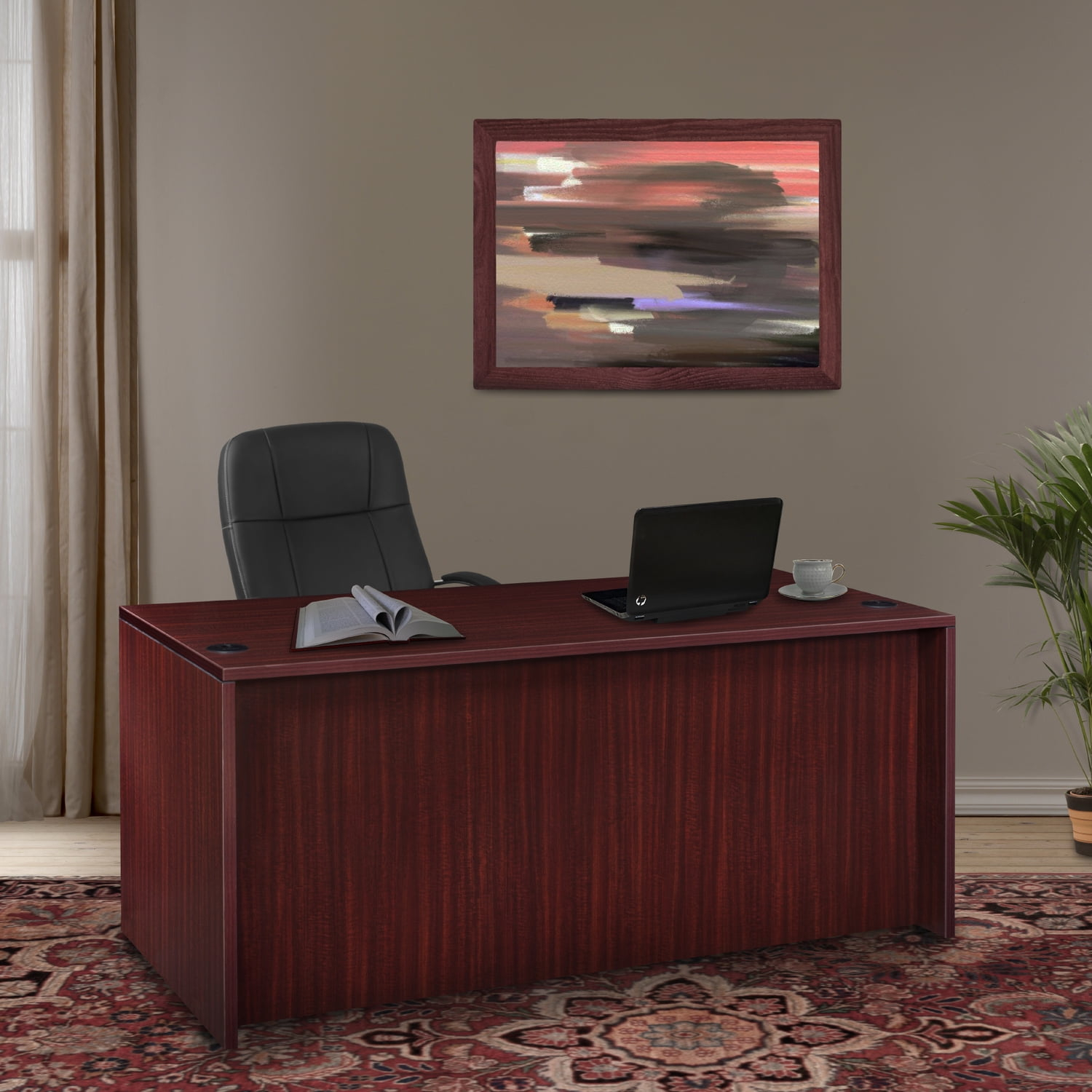 Romig Legacy 66 x 30 in. Office Desk with Double Full Pedestal- Mahogany