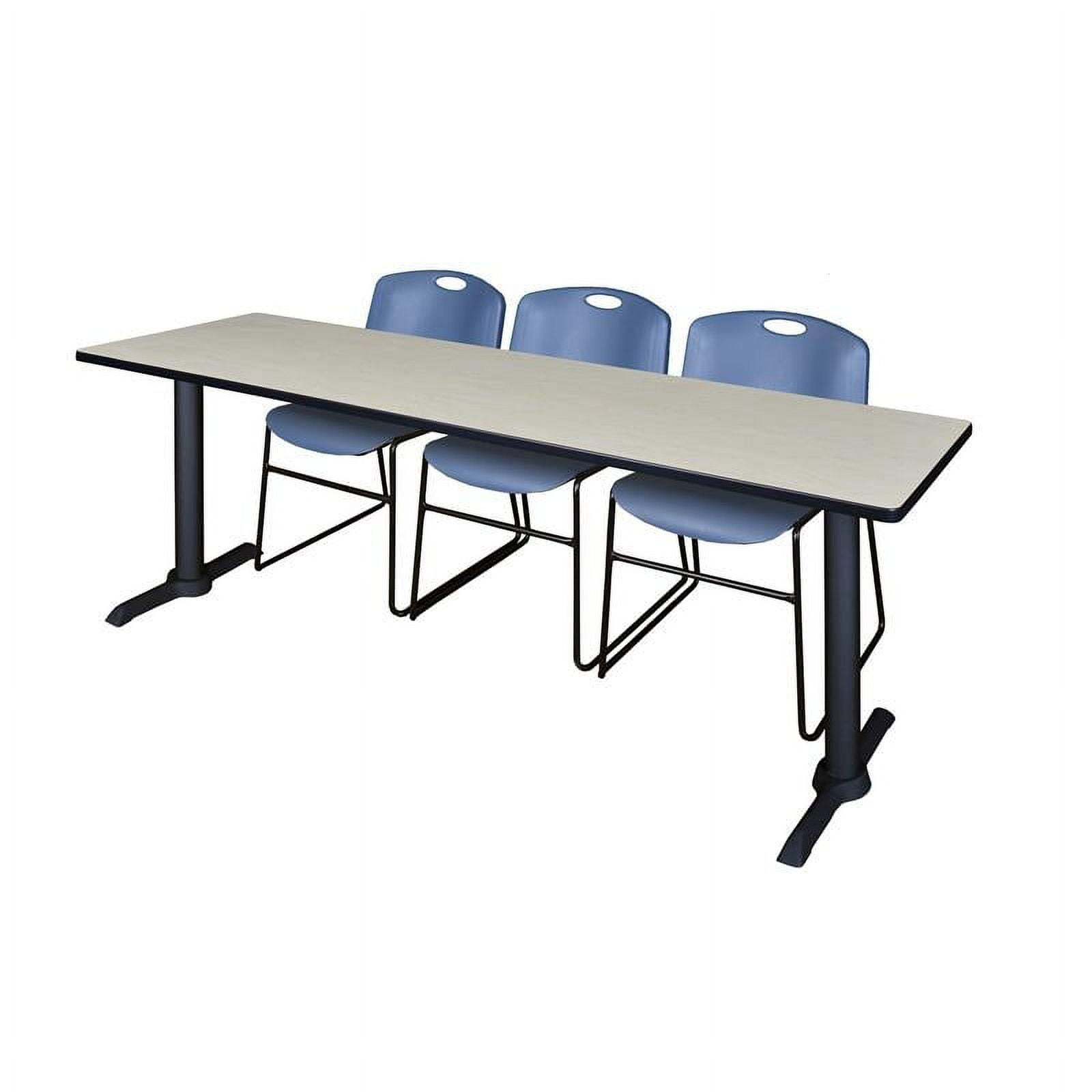 Regency Cain 84" x 24" Training Table- Maple & 3 Zeng Stack Chairs- Blue