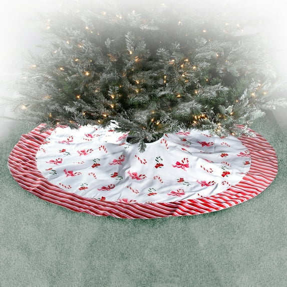 Regency International 54" Canvas Embroidered Pastel Candy Cane Tree Skirt