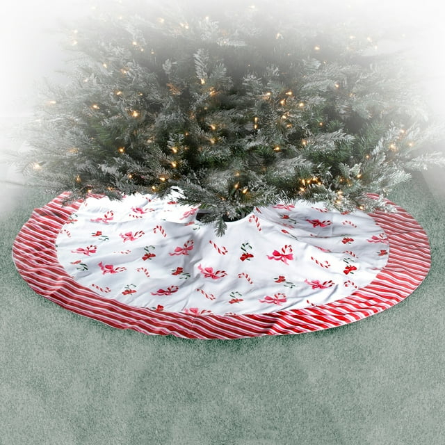 Regency International 54" Canvas Embroidered Pastel Candy Cane Tree Skirt