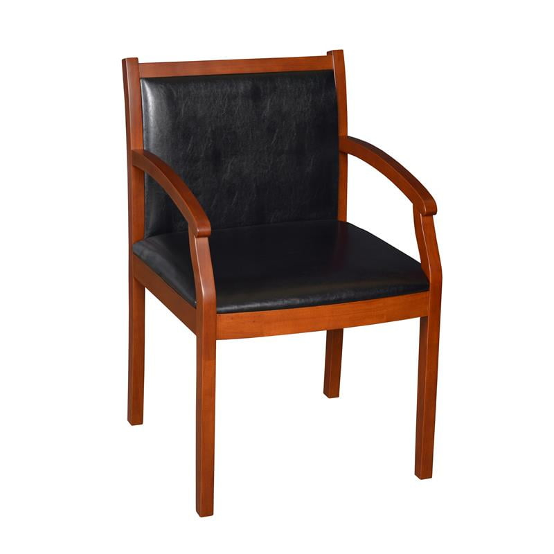 Regency Vinyl Regent Vinyl Side Guest Chair in Cherry Wood and Black