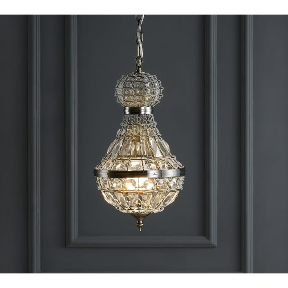 Regina 10" Crystal/Metal Empire LED Pendant, Antique Brass