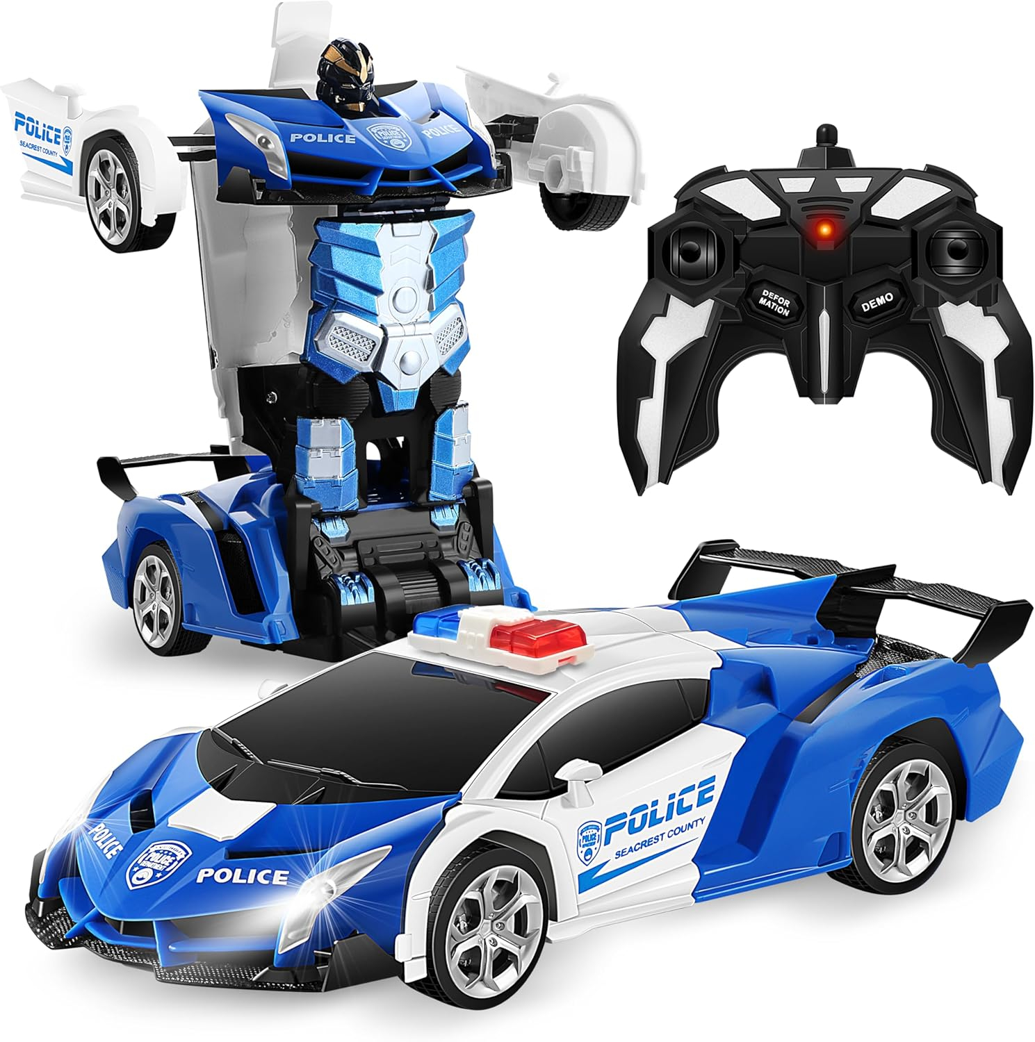 Remote Control Car for Kids , One Button Transformation to Robot with Flashing Light 2.4 Ghz Transforming Robot Car 1:18 Scale Transform RC Cars Toy Boys Girls Birthday Gift with 360 Degree Rotation