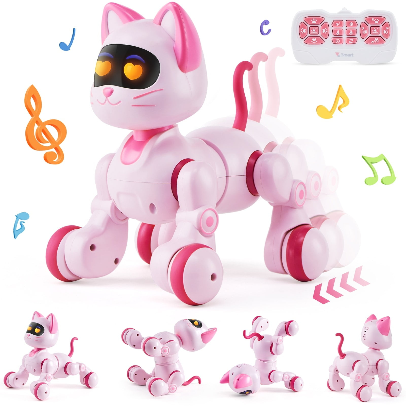 Pink Interactive Remote Control Robot Cat Toy with LED Lights