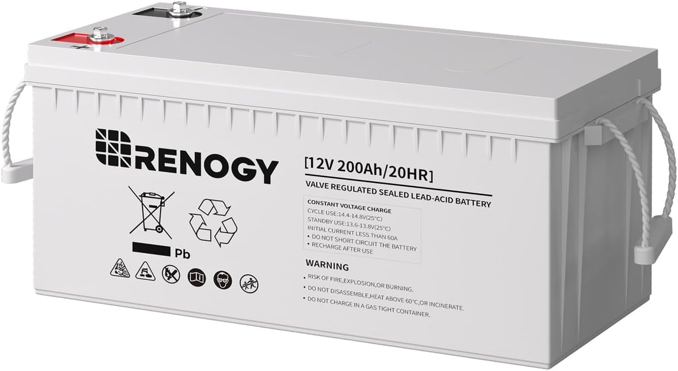 Renogy Deep Cycle AGM Battery 12 Volt 200Ah, 2000A Max Discharge Current, Safe Charge Most Home Appliances for RV, Camping, Cabin, Marine and Off-Grid System, Maintenance-Free