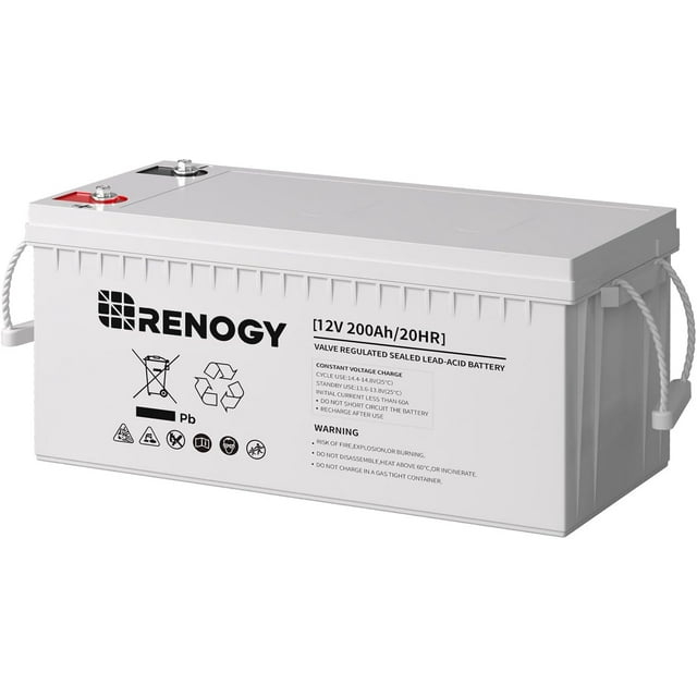 Renogy Deep Cycle AGM Battery 12 Volt 200Ah, 2000A Max Discharge Current, Safe Charge Most Home Appliances for RV, Camping, Cabin, Marine and Off-Grid System, Maintenance-Free