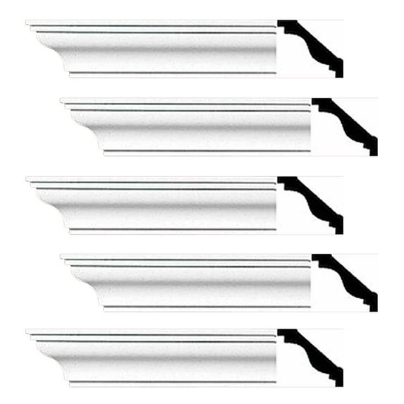 Renovator's Supply Cornice Crown Mouldings White Urethane Pleasance Simple DIY Interior Design Home Decoration Ceiling Wall Border Edges 5 Pcs Total 480" L