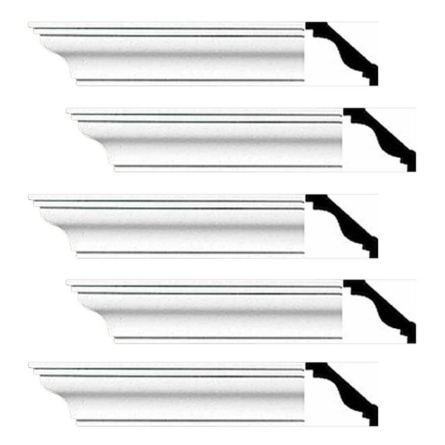Renovator's Supply Cornice Crown Mouldings White Urethane Pleasance Simple DIY Interior Design Home Decoration Ceiling Wall Border Edges 5 Pcs Total 480" L