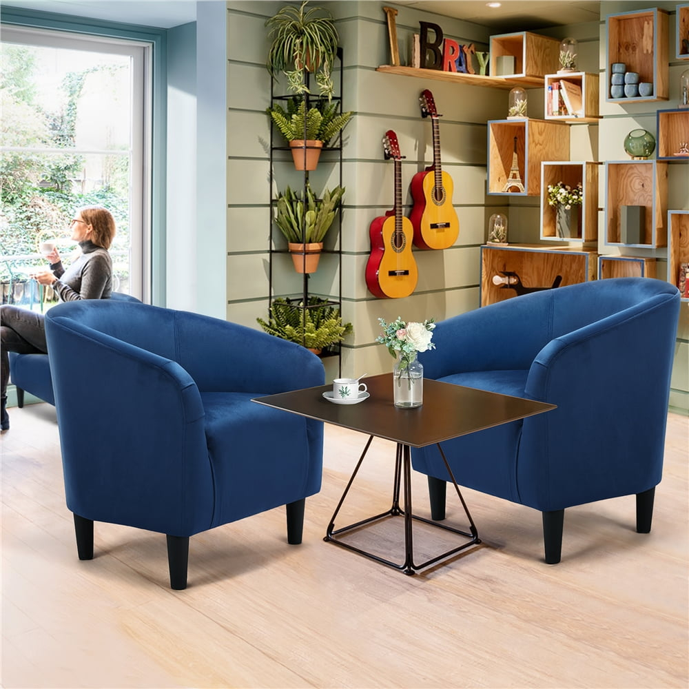 Renwick Modern Upholstered Tub Chair, Set of 2, Navy Blue Velvet