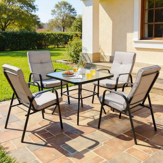 Resenkos 4 Patio Dining Stackable Chairs Set with High-Back Cushions, Outdoor Dining Chair for Outside Patio, All Weather, Porch, Garden, Poolside