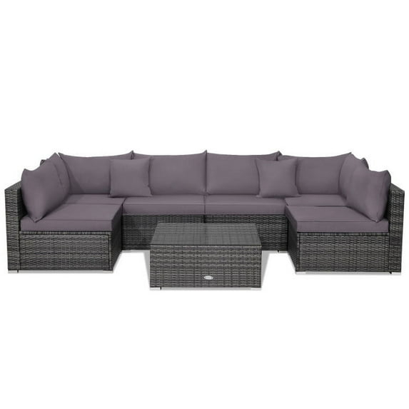 Kadyn Conversation Patio Porch Loveseat Chairs Furniture Set, Patio Furniture Sets 7 Pieces Patio Rattan Furniture Set Sectional Sofa Garden Cushion-Gray