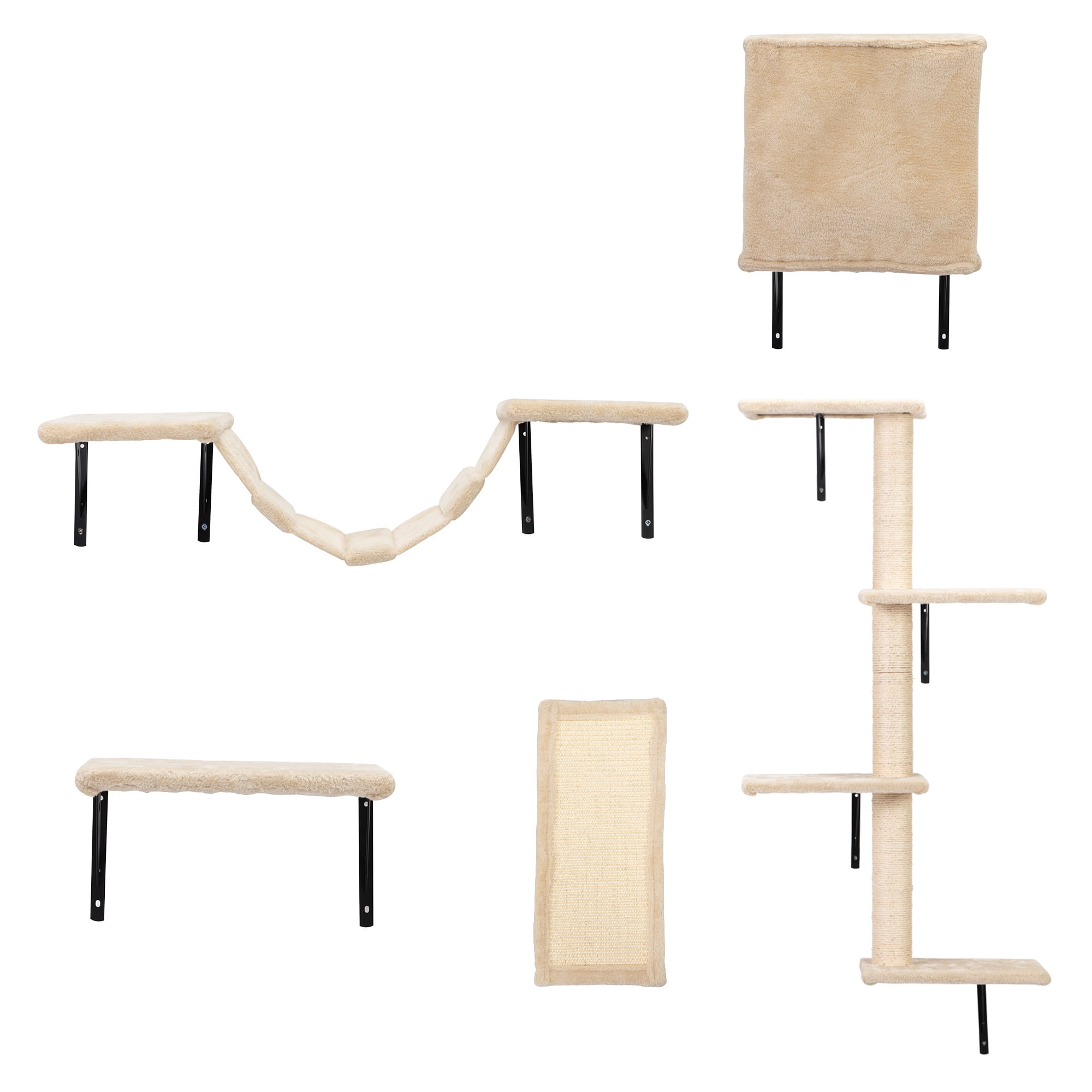 Resenkos Cat Tree,Kitten Condo Scratching Posts Kitty Play House, Multi-Level Cat Condo, Wooden cat running wheel