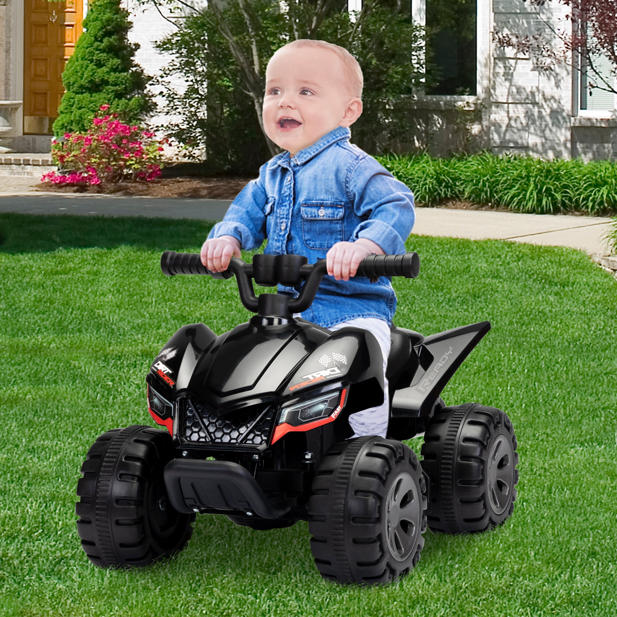 Resenkos Kids Ride-on ATV, 6V Battery Powered Electric Quad Car with Music, LED Lights and Spray Device, 4 Wheeled Ride-on Toy for Toddlers Age 3-5, Black