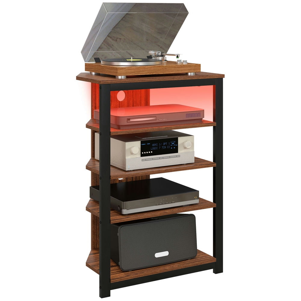 Kadyn Led Tv Stand, Entertainment Center With Storage Shelves And Steel Frame For Living Room, Brown