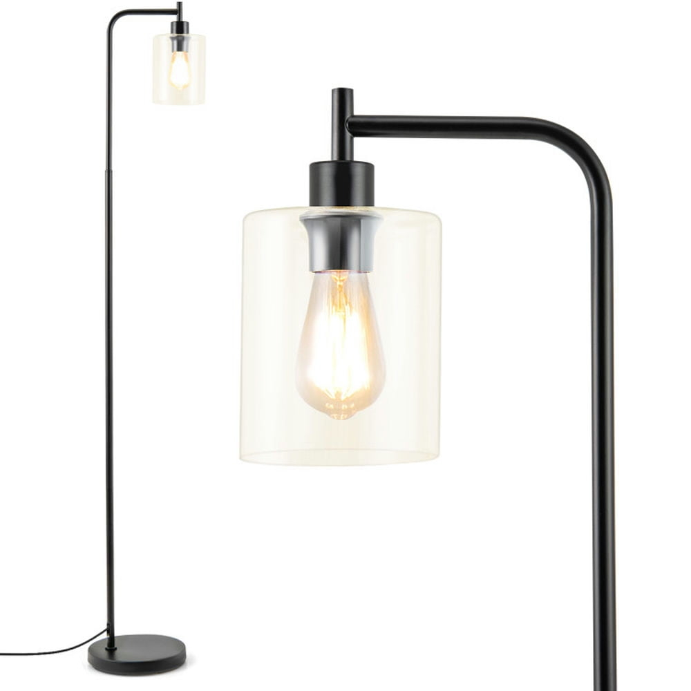 Resenkos Modern Floor Lamp, Pole Lamp,Modern Floor Lamp with Hanging Glass Lampshade and Foot Switch-Black