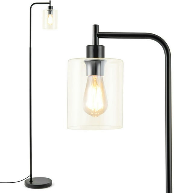 Resenkos Modern Floor Lamp, Pole Lamp,Modern Floor Lamp with Hanging Glass Lampshade and Foot Switch-Black