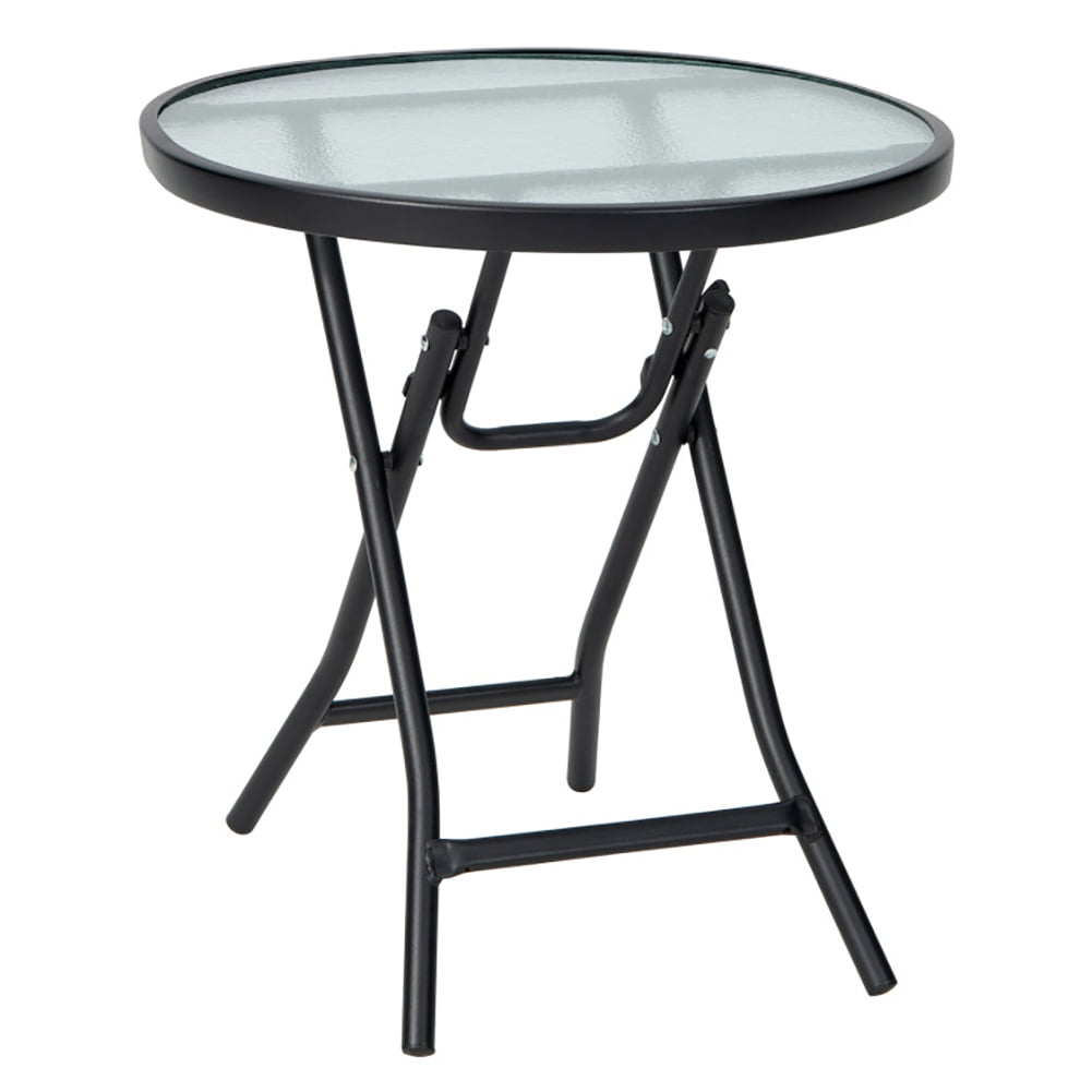 Kepooman Outdoor Side Table, Patio Table, Coffee Table, Patio Side Table with Tempered Glass Tabletop