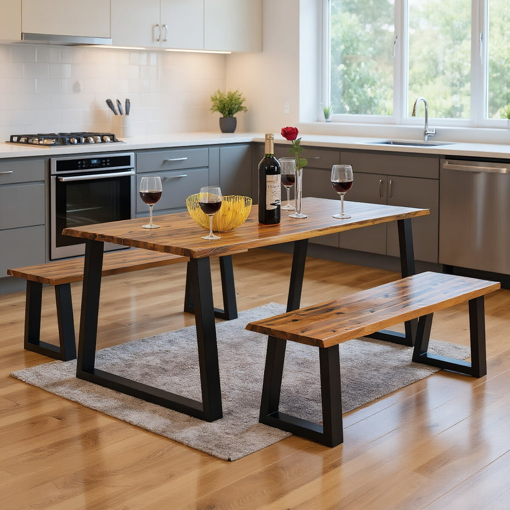 Resenkos Solid Acacia Wood Patio Bench Dining Bench Seating Chair for Patio Back Deck, Balcany, Poolside