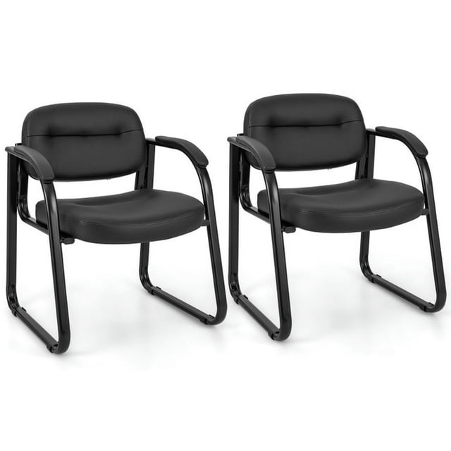 YYAo Waiting Room Chairs,Reception Chairs,Waiting Conference Room Guest Chairs,Waiting Room Chair Set of 2 Reception Chairs with Sled Base and Padded Arm Rest-Black