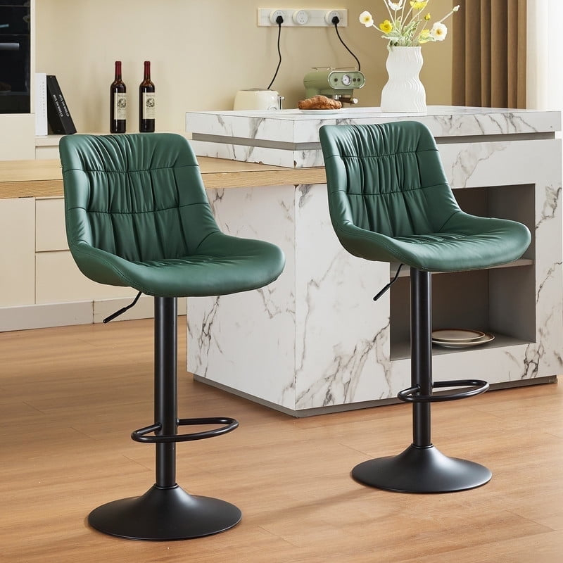 Restworld Set of 2 Modern Adjustable Bar Stools,Faux Leather Swivel Counter Stools with Sturdy Large Base, Ideal for Kitchen and Dining Areas,Green