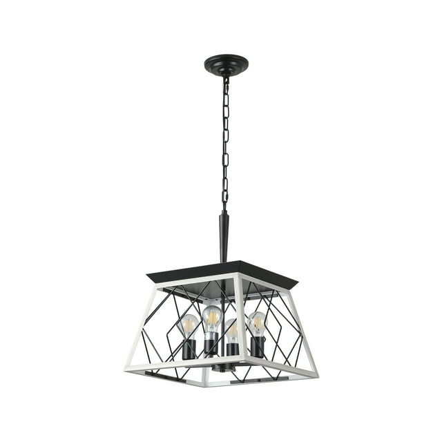 White and Black Metal Cage Square Pendant Chandelier