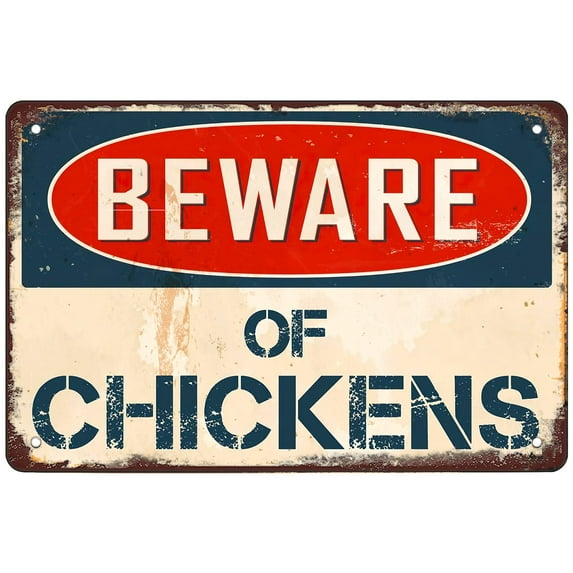 Beware of Chickens 8" x 12" Vintage Aluminum Outdoor Sign