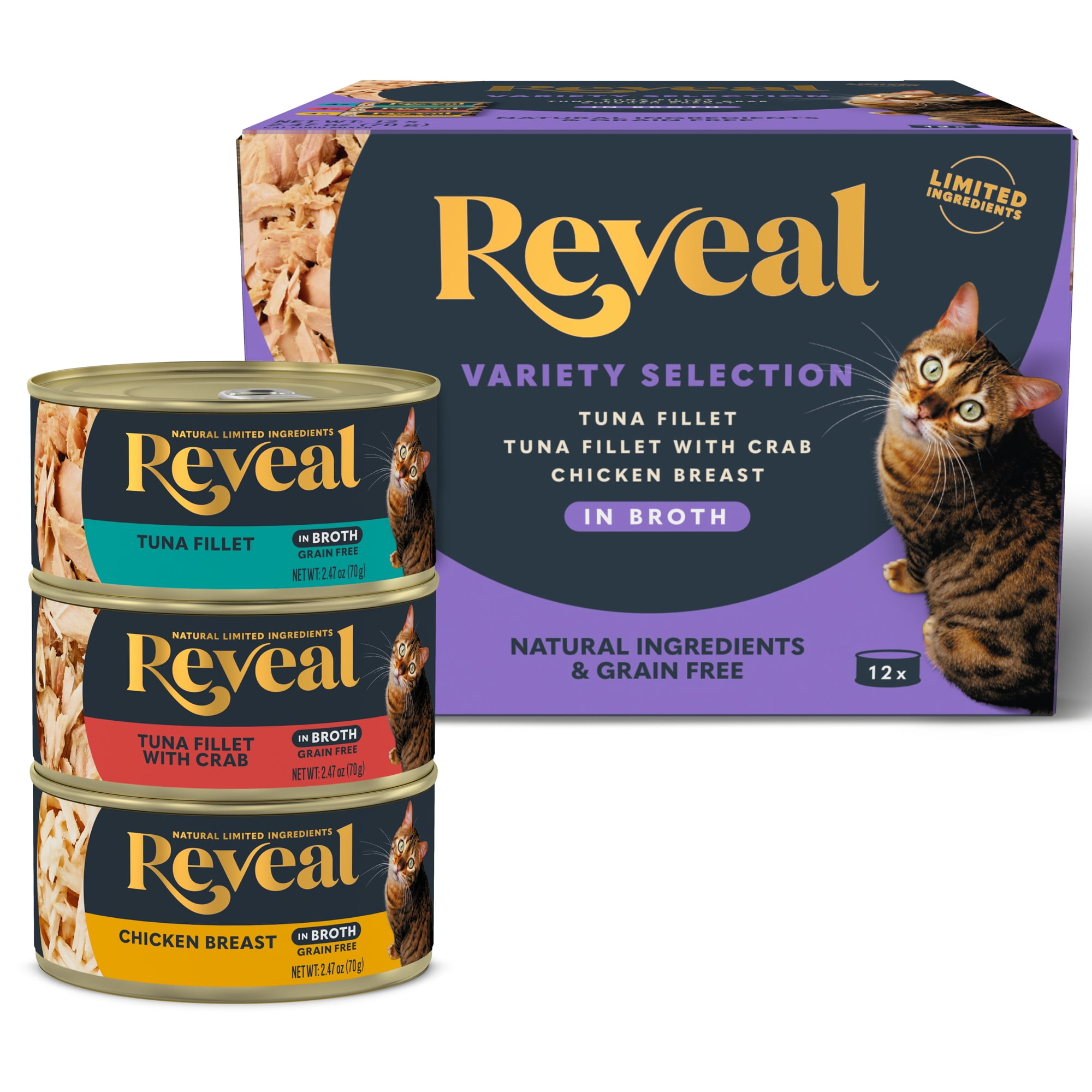 Reveal Natural Wet Cat Food, Fish & Chicken in Broth Variety Pack, 12 x 2.47 oz Cans