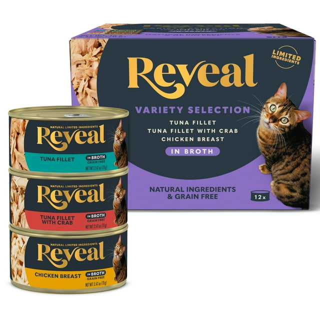 Reveal Natural Wet Cat Food, Fish & Chicken in Broth Variety Pack, 12 x 2.47 oz Cans