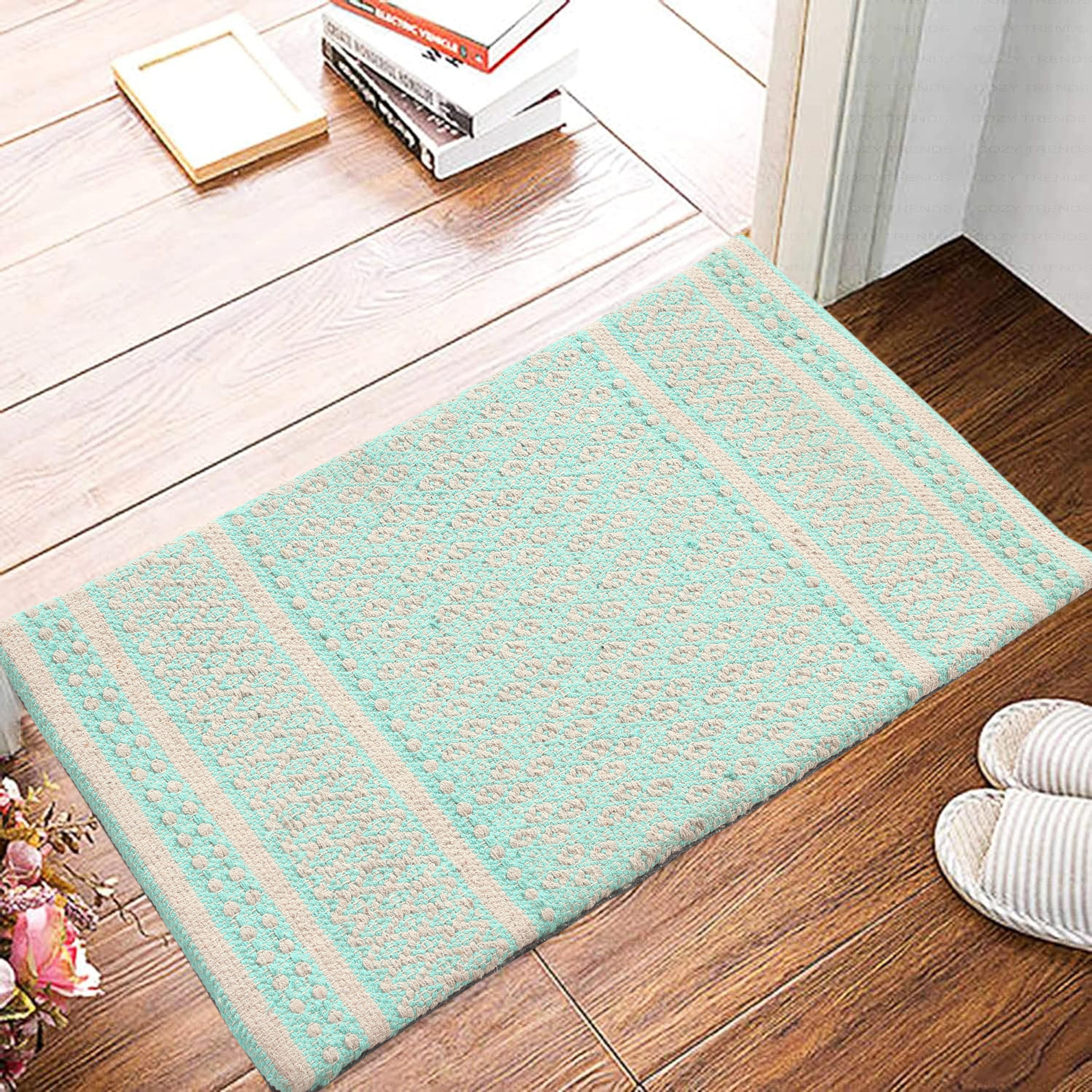Revitalize Your Kitchen with Comfort and Style! Woven Cotton Anti-Fatigue Mat - 18x30 Inches 18''x30'' - Aqua